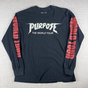 Justin Bieber 2016 Purpose World Tour Black T-Shirt Size Large Longsleeve (Read)